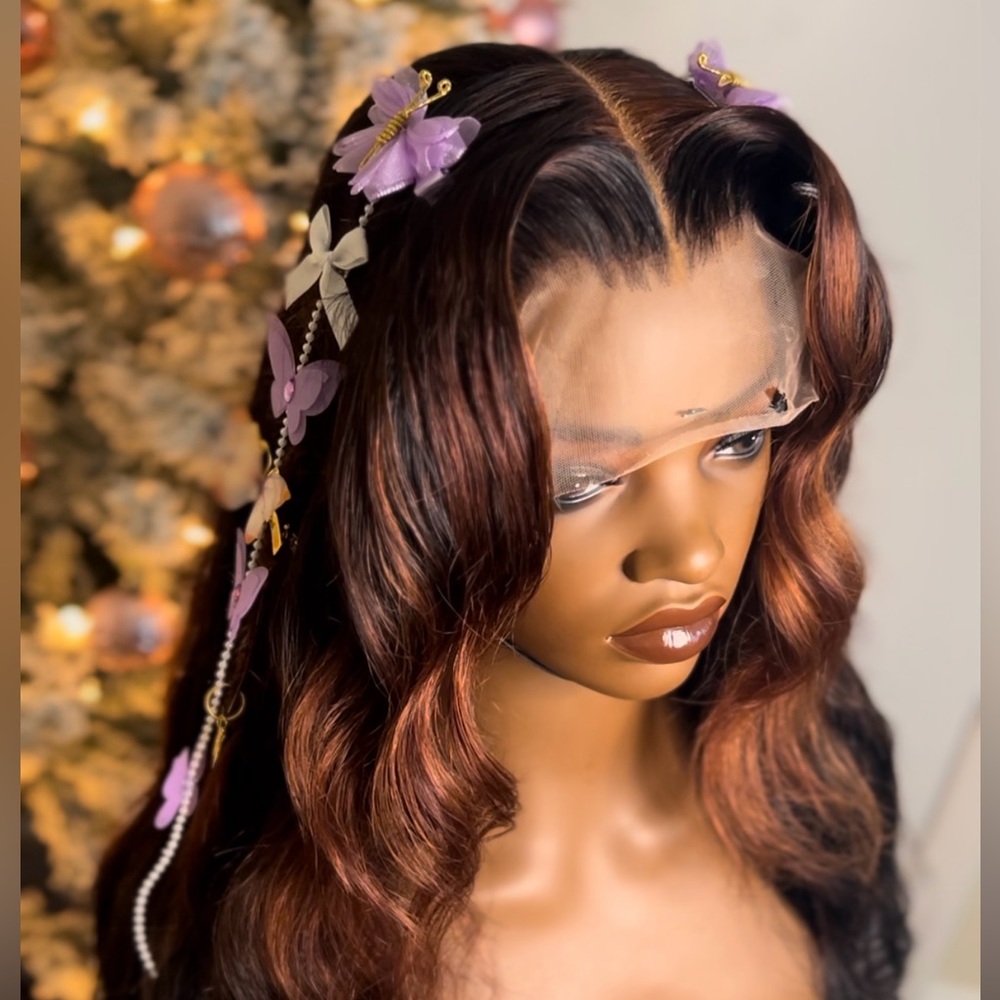 Lace Frontal Wig – Flowing Waves with Elegant Purple Accents